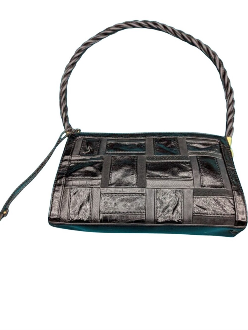 Relic by Fossil Vintage Black Patchwork Shoulder Bag Braided Rope Strap 90s